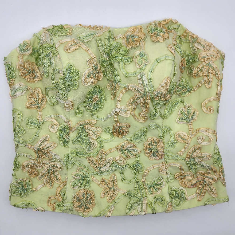 AusM Vintage Green Foral Beaded Bodice Corset Top - Picture 7 of 16